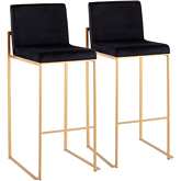 Fuji High Back 31" Bar Stool in Black Velvet & Gold Steel (Set of 2)